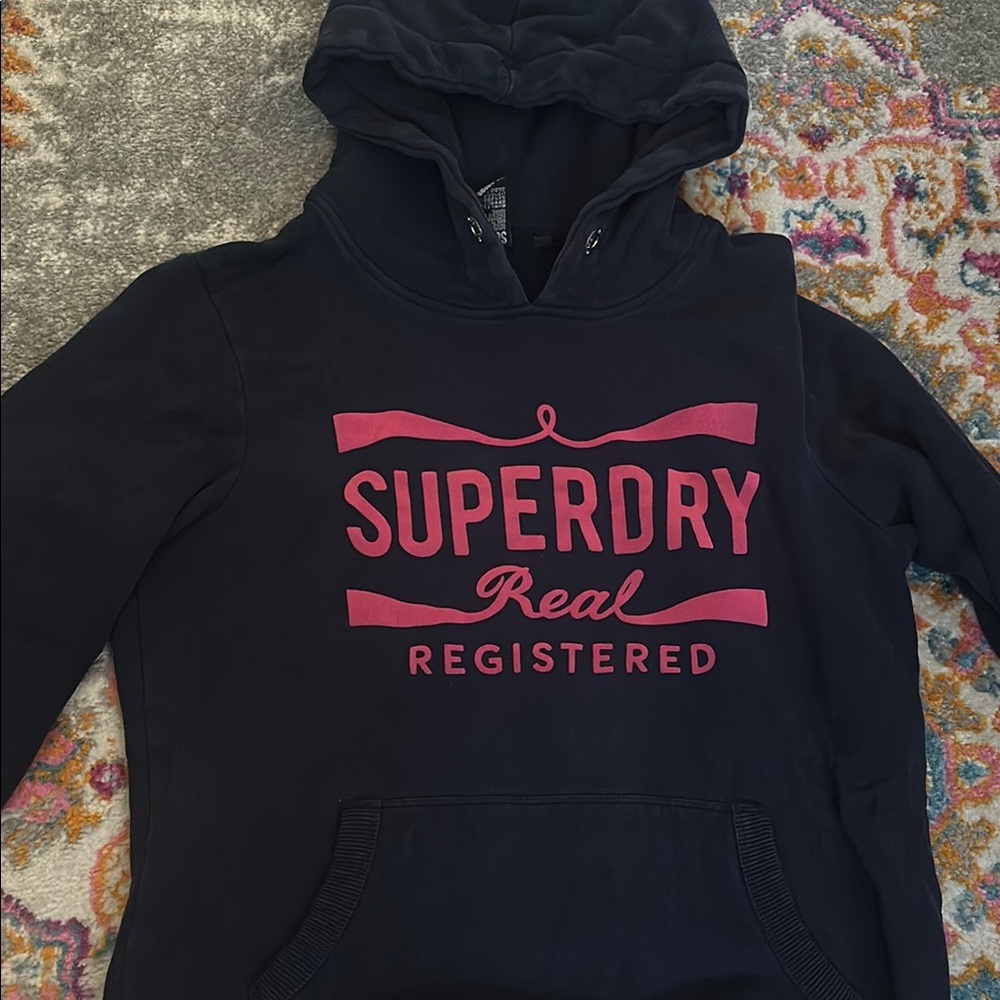 Superdry Navy hoodie with hot pink logo